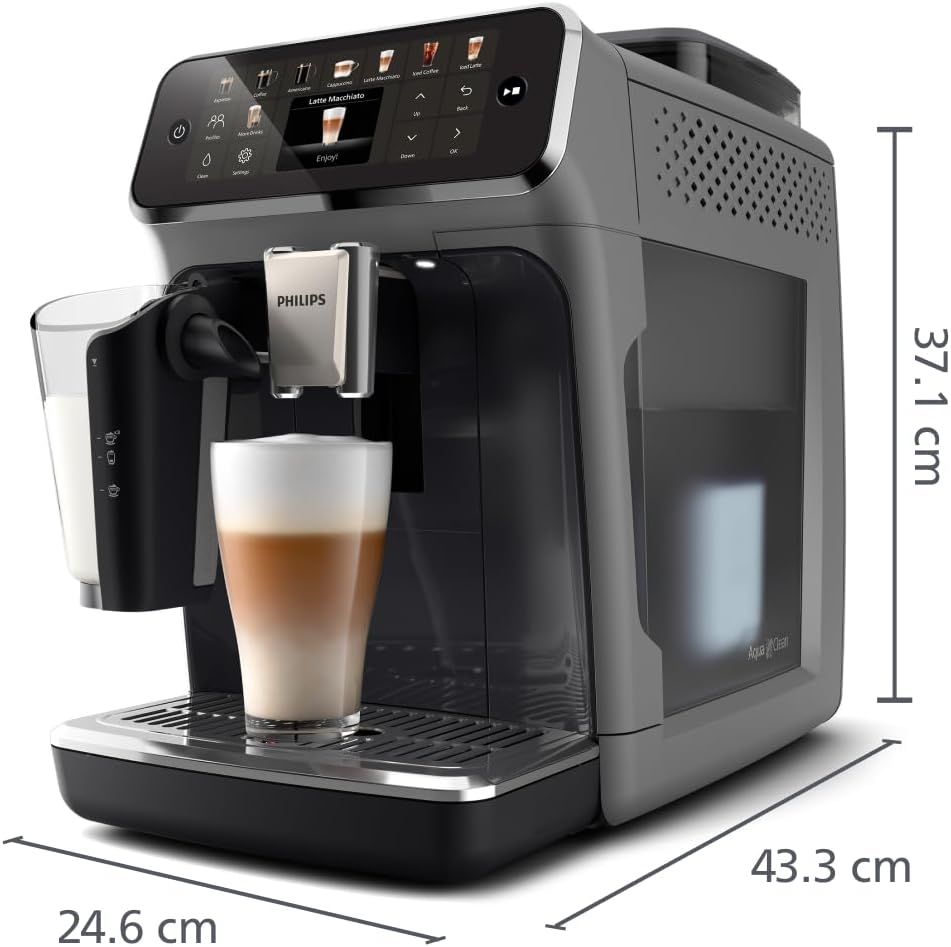 Espressomaschine der Serie 5500, LatteGo Milchsystem, integriertes Mahlwerk, 20 Voreinstellungen für Heiß- und Eiskaffee, Schnellstart, SilentBrew, 15 bar Druck, Black Chrome (EP5544/94)