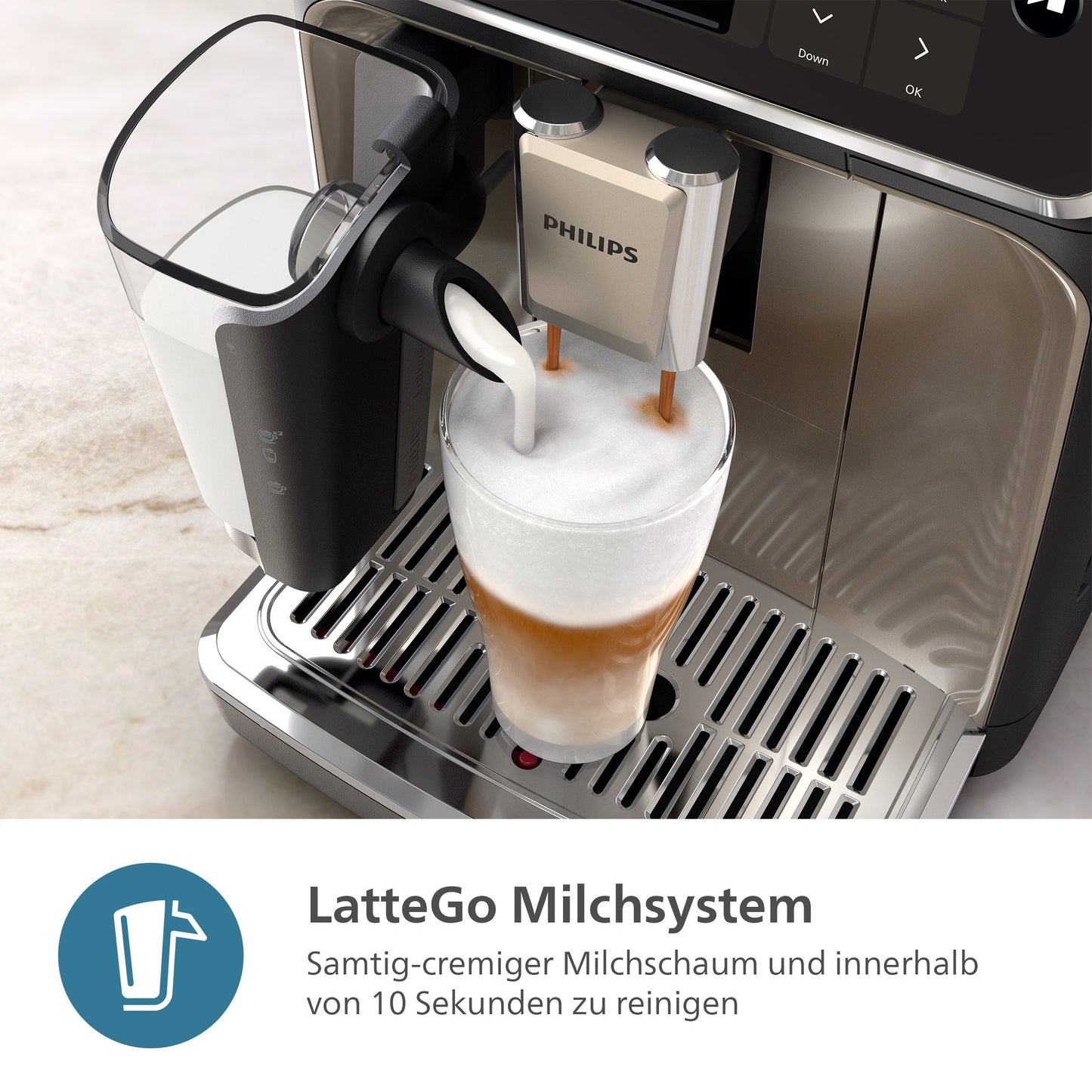 PHILIPS_Kaffeevollautomat EP5547/90 5500 Series, 20 Kaffeespezialitäten (heiß oder eisgekühlt), Schwarz verchromt LatteGo-Milchsystem, SilentBrew Technologie