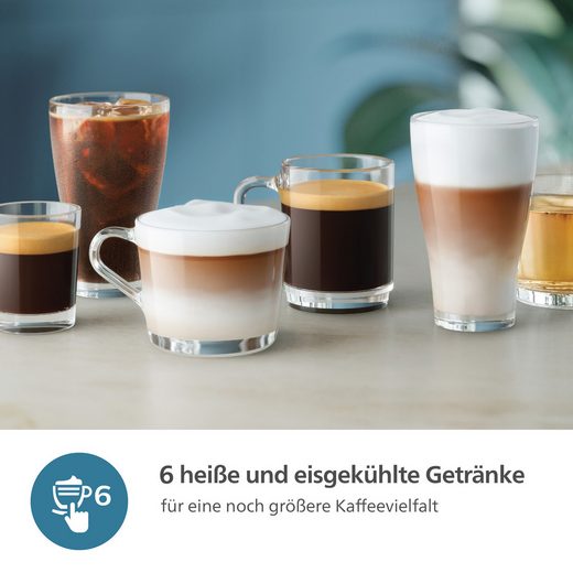 Kaffeevollautomat EP3343/50 3300 Series, 6 Getränke (heiß oder eisgekühlt) LatteGo-Milchsystem, SilentBrew Technologie, Weiß-Schwarz