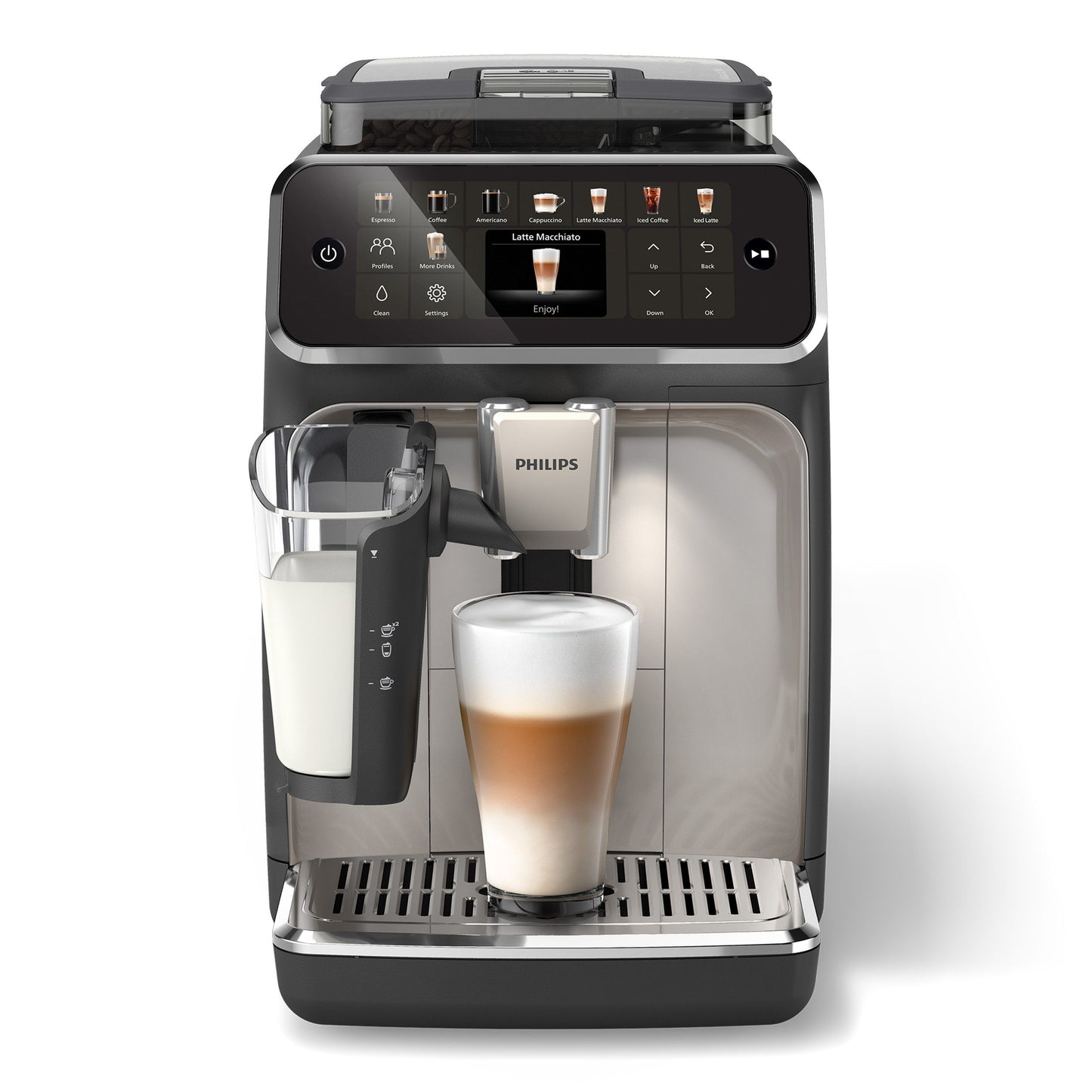 PHILIPS_Kaffeevollautomat EP5547/90 5500 Series, 20 Kaffeespezialitäten (heiß oder eisgekühlt), Schwarz verchromt LatteGo-Milchsystem, SilentBrew Technologie