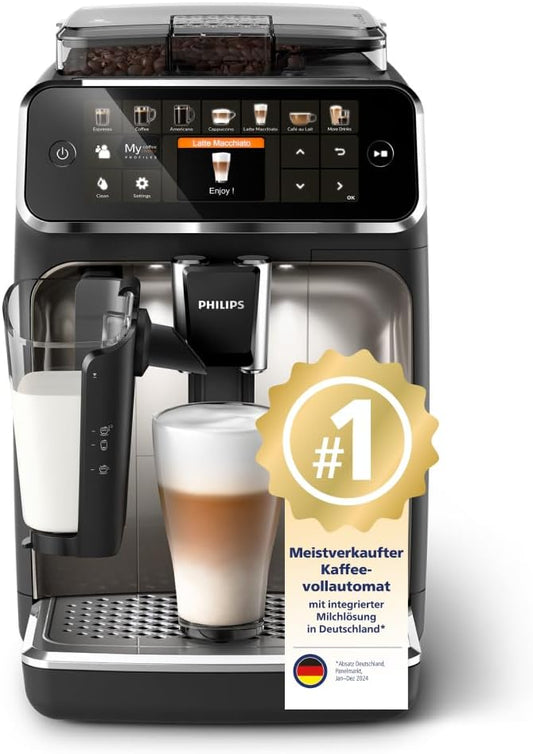 Serie 5400 Kaffeevollautomat – LatteGo Milchsystem, 12 Kaffeespezialitäten, Intuitives Display, 4 Benutzerprofile, Chrom (EP5447/90)