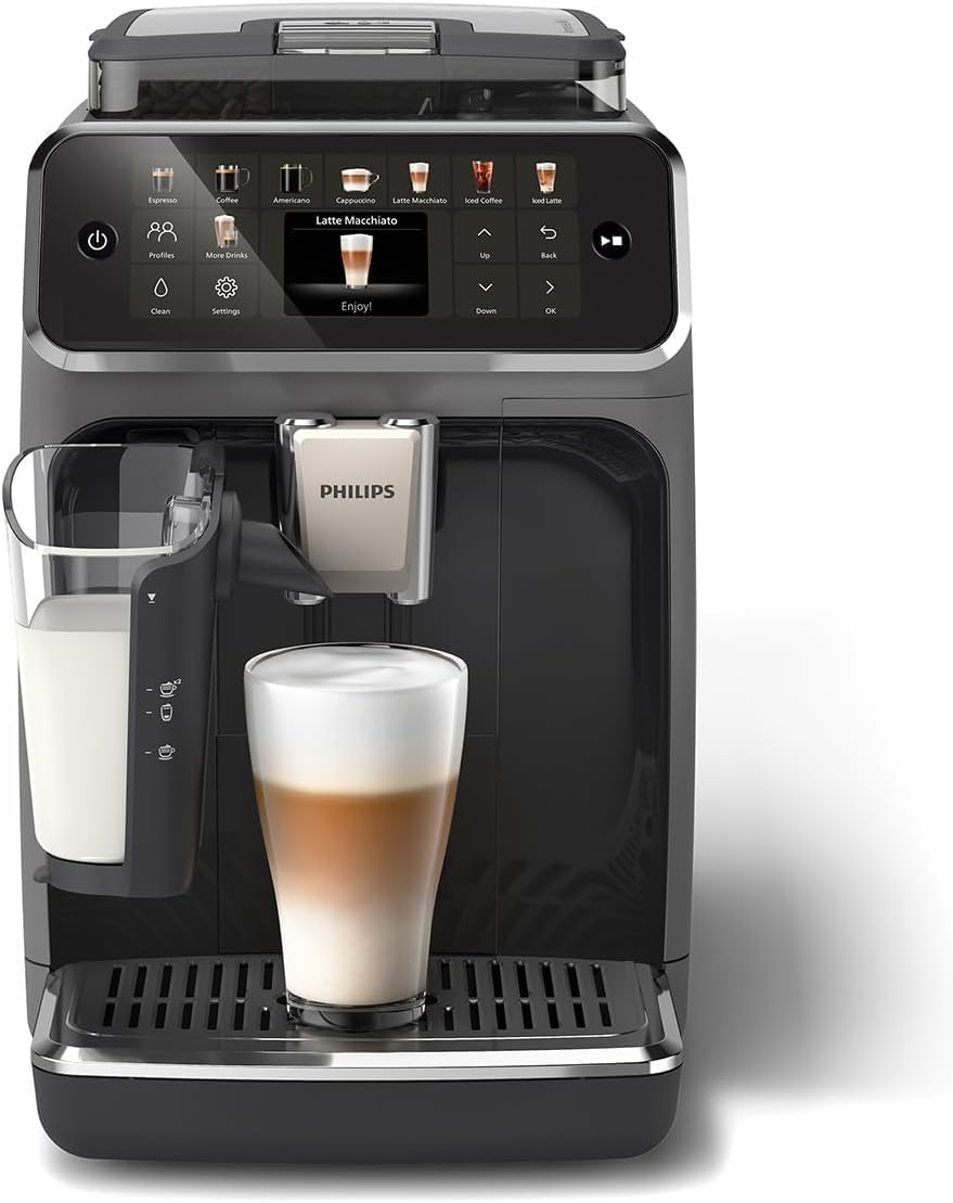 Espressomaschine der Serie 5500, LatteGo Milchsystem, integriertes Mahlwerk, 20 Voreinstellungen für Heiß- und Eiskaffee, Schnellstart, SilentBrew, 15 bar Druck, Black Chrome (EP5544/94)