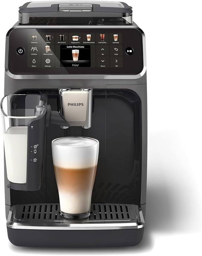 Espressomaschine der Serie 5500, LatteGo Milchsystem, integriertes Mahlwerk, 20 Voreinstellungen für Heiß- und Eiskaffee, Schnellstart, SilentBrew, 15 bar Druck, Black Chrome (EP5544/94)