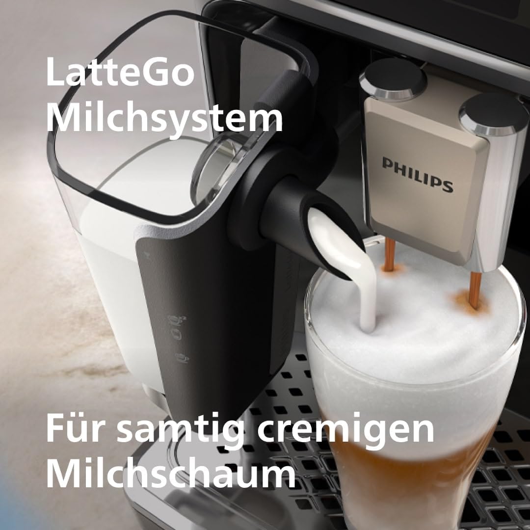Espressomaschine der Serie 5500, LatteGo Milchsystem, integriertes Mahlwerk, 20 Voreinstellungen für Heiß- und Eiskaffee, Schnellstart, SilentBrew, 15 bar Druck, Black Chrome (EP5544/94)