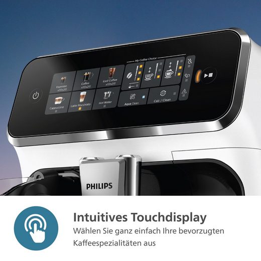 Kaffeevollautomat EP3343/50 3300 Series, 6 Getränke (heiß oder eisgekühlt) LatteGo-Milchsystem, SilentBrew Technologie, Weiß-Schwarz