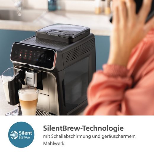 Kaffeevollautomat EP3347/90 3300 Series, 6 Getränke (heiß oder eisgekühlt) LatteGo-Milchsystem, SilentBrew Technologie, Chrom-Schwarz