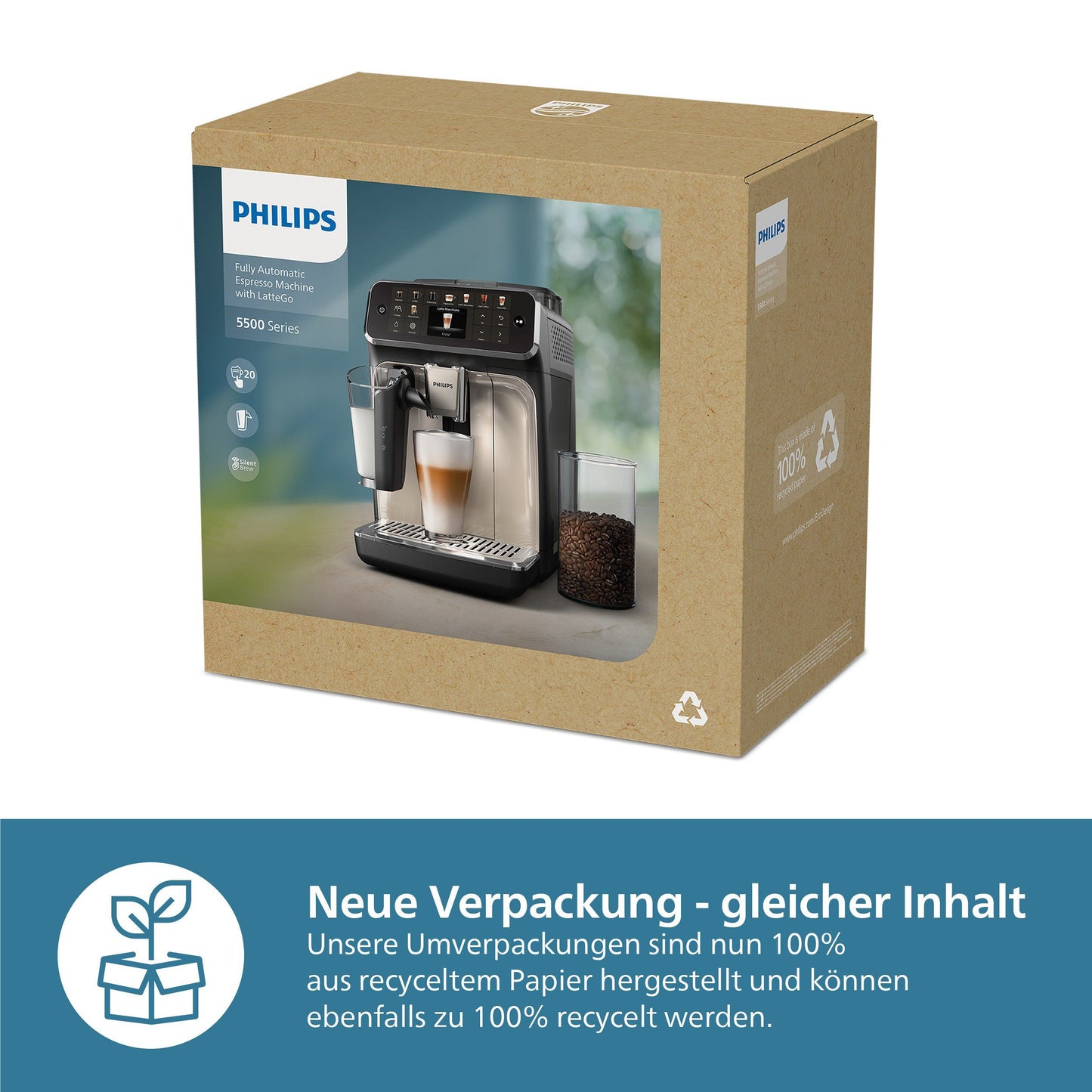 PHILIPS_Kaffeevollautomat EP5547/90 5500 Series, 20 Kaffeespezialitäten (heiß oder eisgekühlt), Schwarz verchromt LatteGo-Milchsystem, SilentBrew Technologie