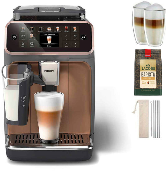 Kaffeevollautomat EP5544/80 5500 Series, 20 Kaffeespezialitäten (heiß oder eisgekühlt) LatteGo-Milchsystem, SilentBrew Technologie, Grau/Kupfer